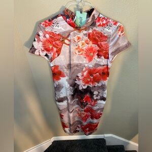 Floral Cheongsam Dress - Asian size Large -for America is about a small (A64)